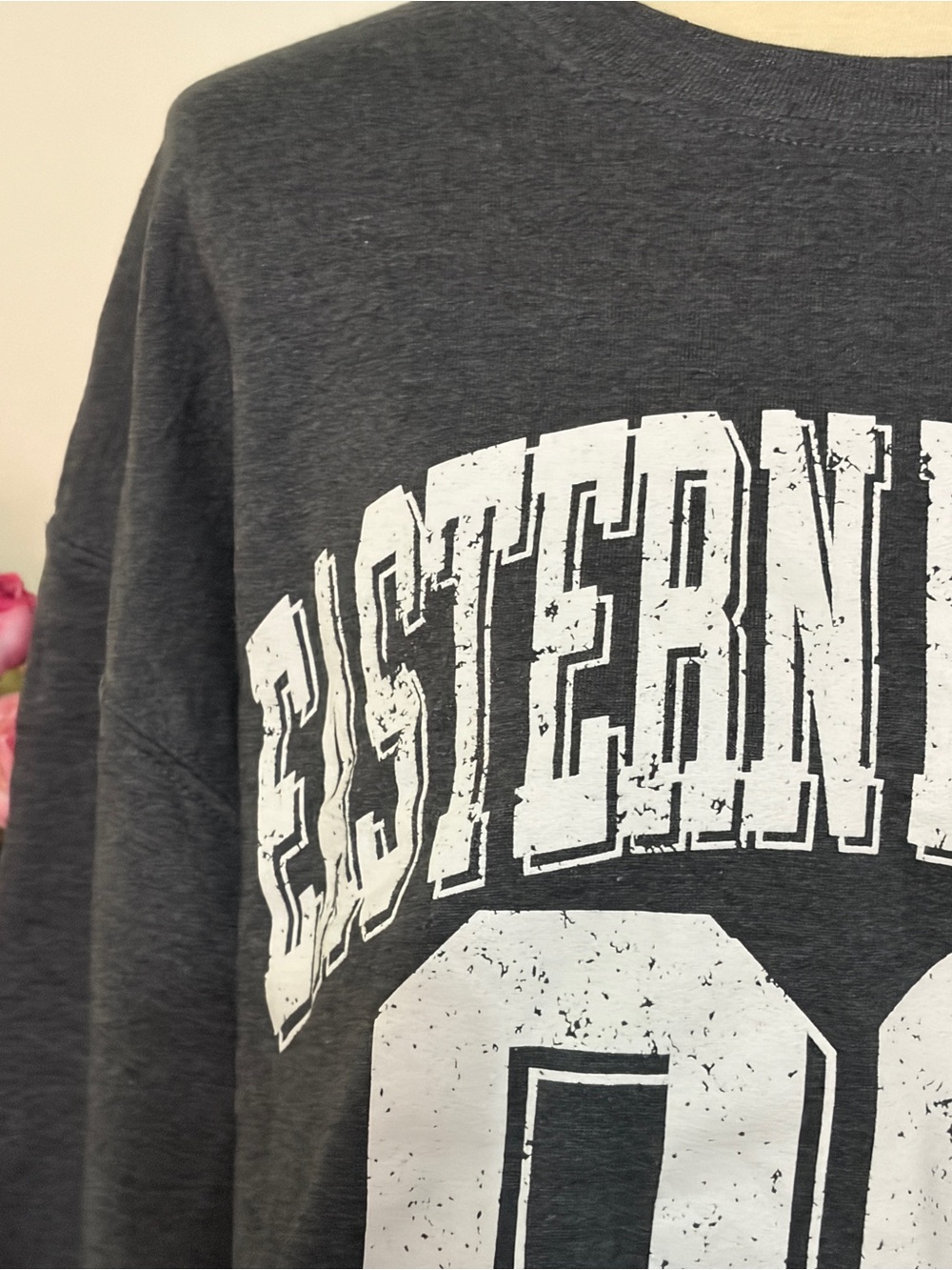 Sweet Claire Charcoal Cropped 'Eastern Division 96' Long-Sleeve Sweater Sz S/M - Picture 3 of 11